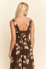 Daisy Smocked Wide Leg Jumpsuit in Mocha Brown