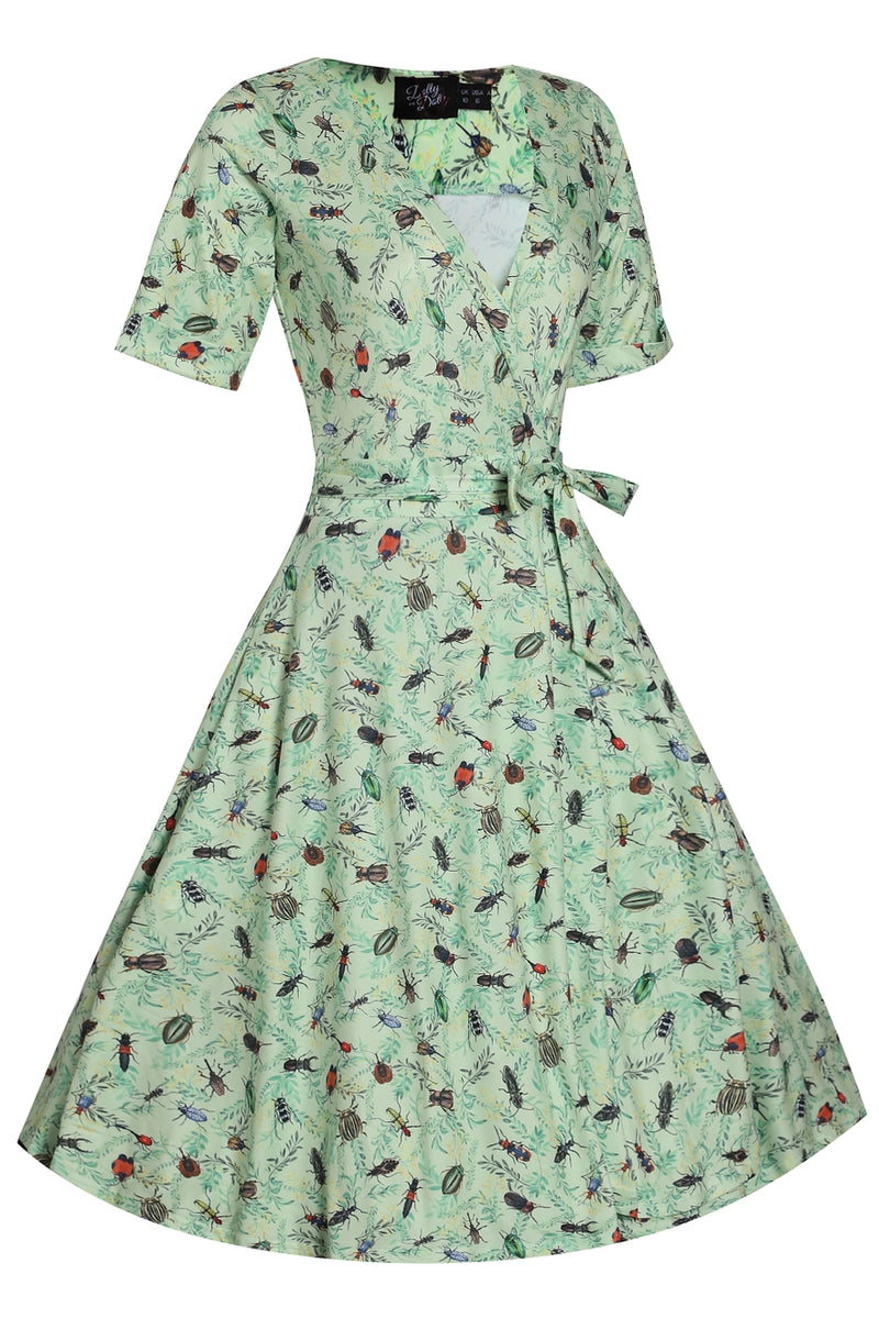 Green Bugs Matilde Wrap Dress by Dolly & Dotty