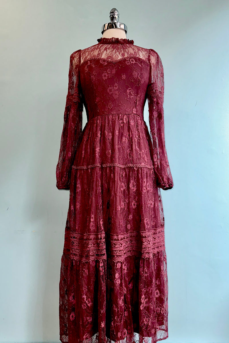Lace Victorian Inspired Maxi Dress in Plum