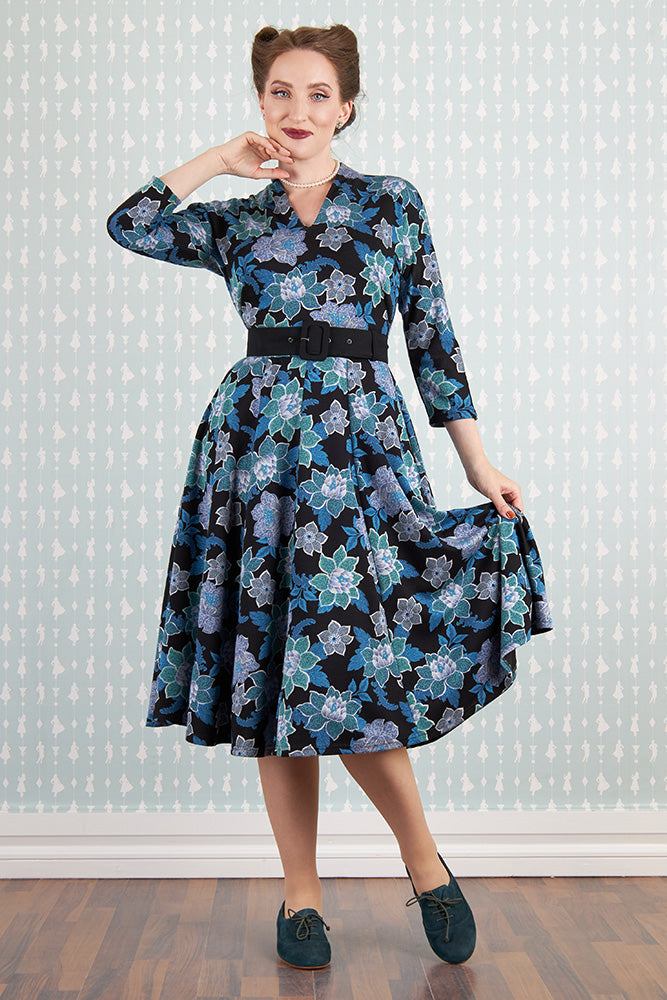 Hasia-Lee Blue Floral Knit Dress by Miss Candyfloss