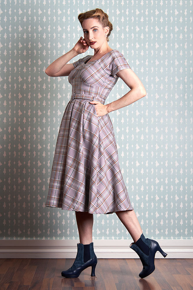 Phoebe-Wisteria Tartan Swing Dress by Miss Candyfloss