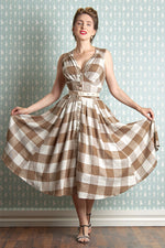 Marcella-Sadie Sand Checked Dress by Miss Candyfloss