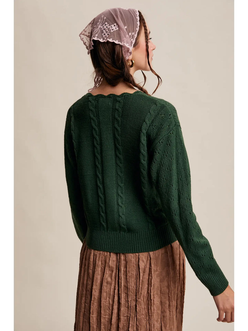3D Flower Vine Knit Cardigan Sweater in Green