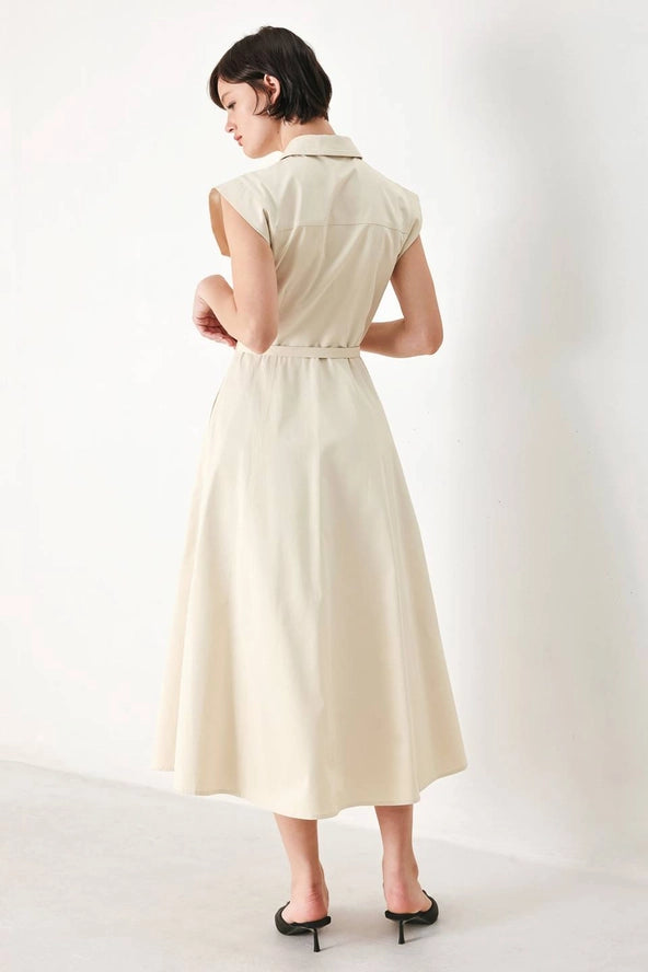ecru midi dress Ecru Shirtwaist Woven Midi Dress Small