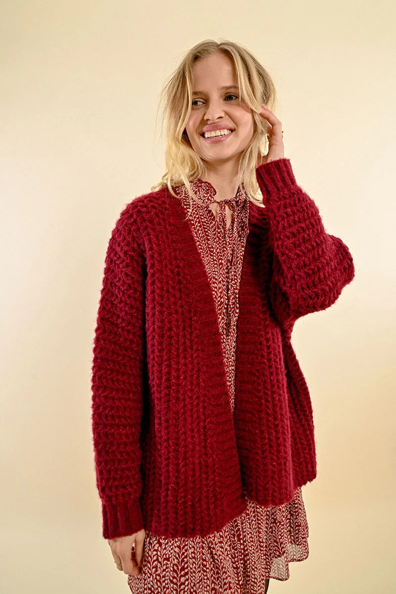 Dark Red Super Soft Open Cardigan by Molly Bracken