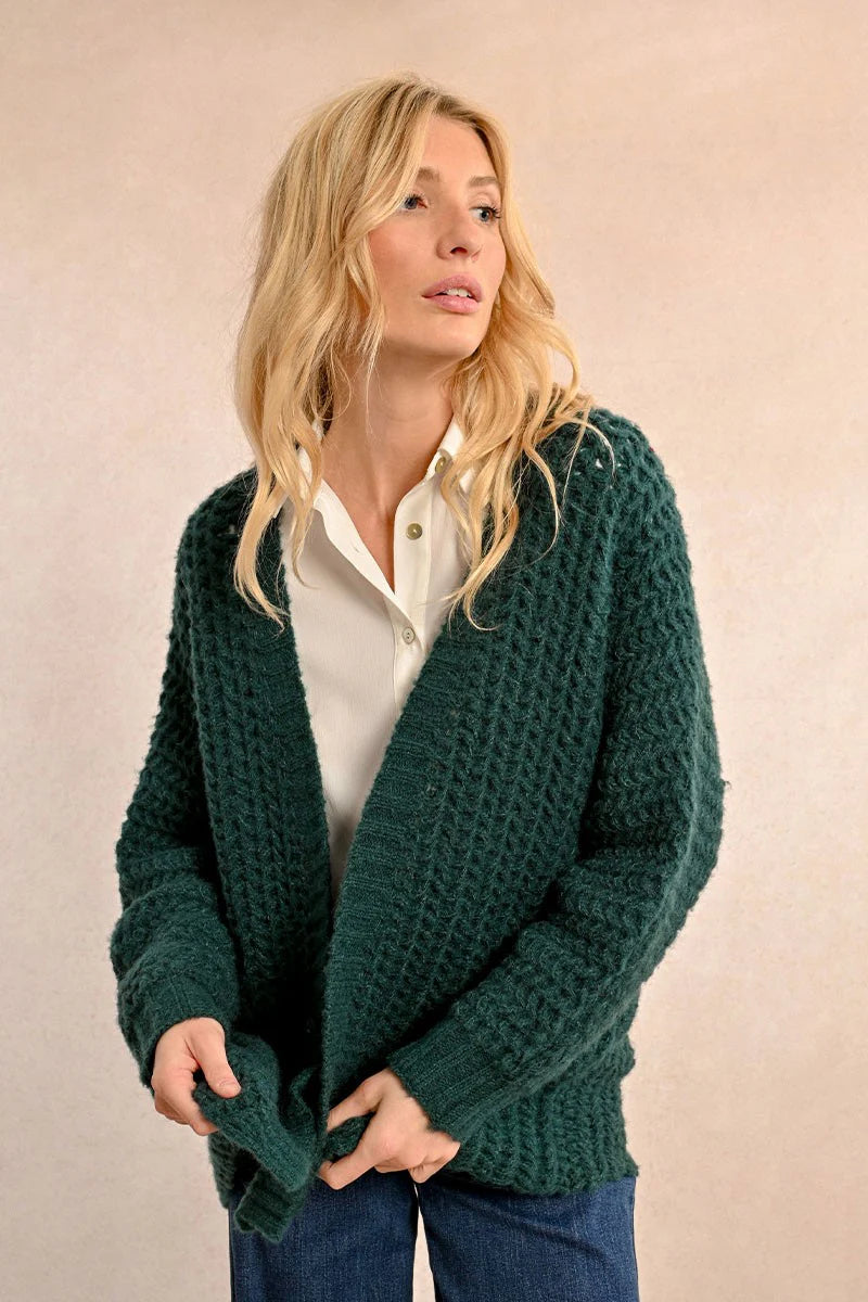 Forest Green Super Soft Open Cardigan by Molly Bracken