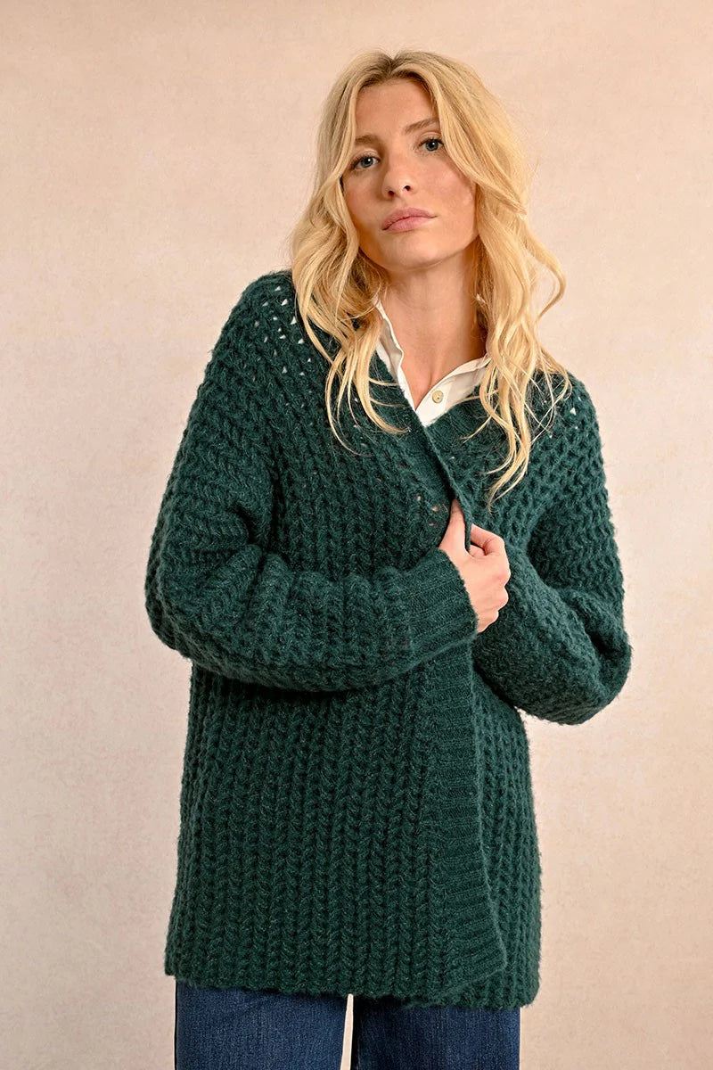 Forest Green Super Soft Open Cardigan by Molly Bracken