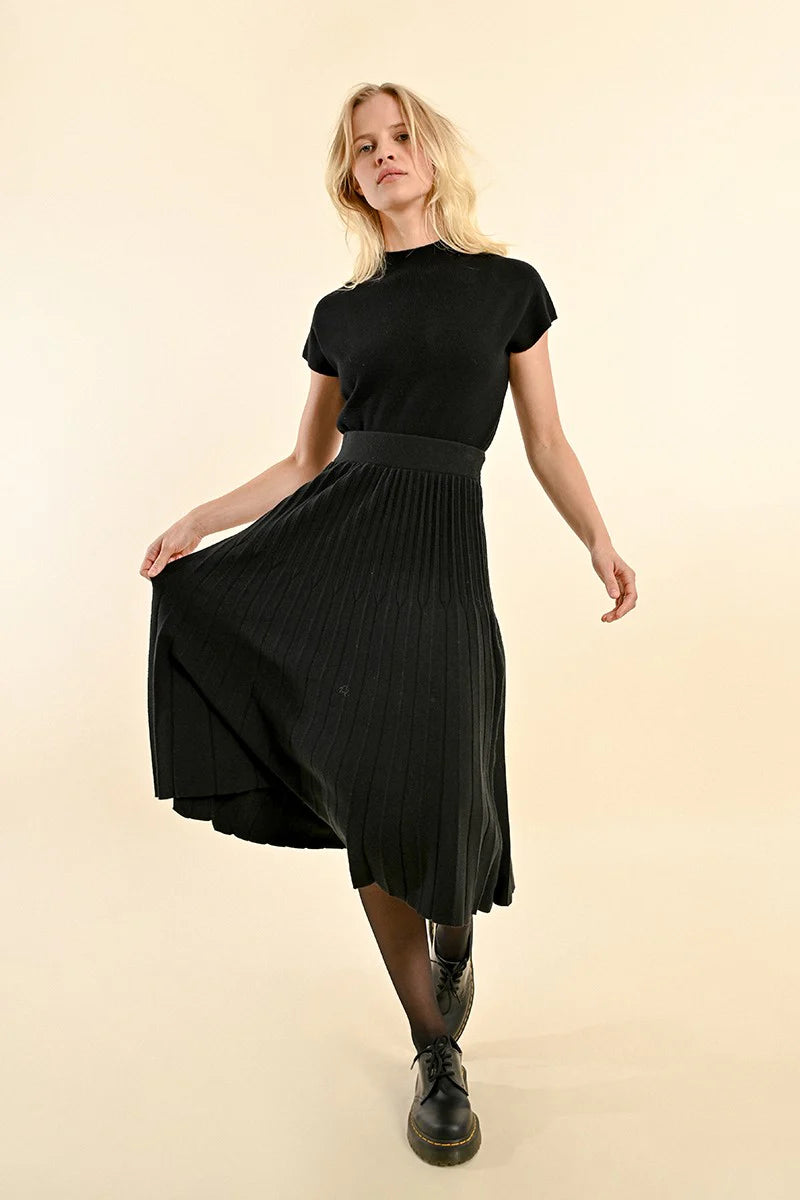 Black Pleated Sweater Skirt by Molly Bracken