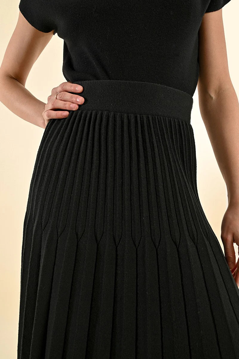 Black Pleated Sweater Skirt by Molly Bracken