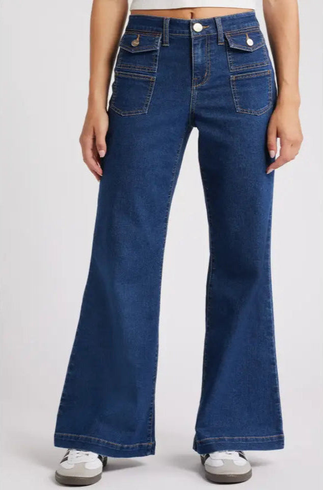 32” Relaxed Flare Jeans with Patch Pockets by 1822 Denim