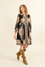 Black and Gold Paisley Shirt Dress by Molly Bracken