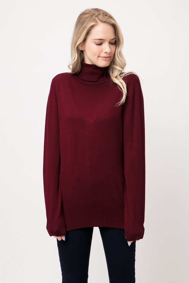 Burgundy Long Sleeve Turtleneck Sweater