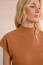 Camel Short Sleeve Ribbed Sweater by Molly Bracken