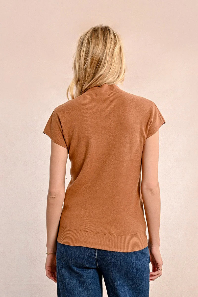 Camel Short Sleeve Ribbed Sweater by Molly Bracken