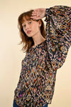 Navy Printed Balloon Sleeve Blouse by Molly Bracken