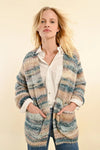 Chunky Knit Open Cardigan in Blue and Tan by Molly Bracken