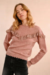 Pink Ruffled Pointelle Sweater by Molly Bracken