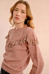 Pink Ruffled Pointelle Sweater by Molly Bracken