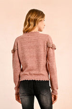 Pink Ruffled Pointelle Sweater by Molly Bracken