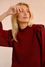 Burgundy Ruffled and Smocked Blouse by Molly Bracken