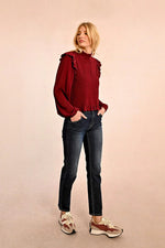 Burgundy Ruffled and Smocked Blouse by Molly Bracken