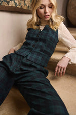 Navy and Green Plaid Vest by Molly Bracken