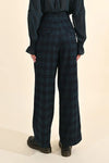 Navy Blue Plaid Wide Leg Pants by Molly Bracken