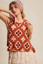 Crochet Tank Vest in Rust
