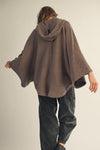 Brown Vintage Washed V-Neck Hoodie Sweatshirt