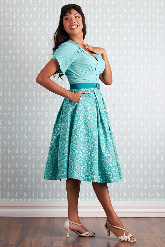 Susene- Aqua Floral Dress by Miss Candyfloss