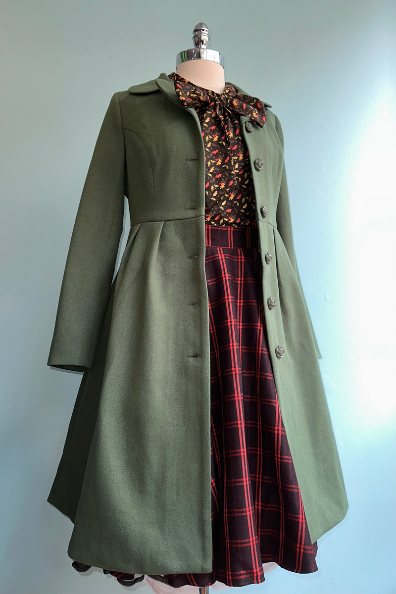 Olive Green 60's Pleated Coat by Voodoo Vixen