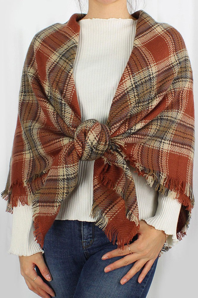 Rust Plaid Blanket Scarf