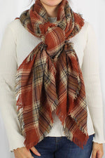 Rust Plaid Blanket Scarf