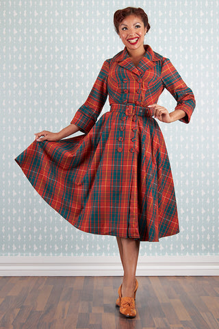 long red plaid dress Edrice-Fire Rust Coat by Miss Candyfloss 2X-Large Size:WOMEN / EU 36 / US 5.5 Hallmark Black Holiday Barbie 1 x Women Dress Red_Tartan_Dress