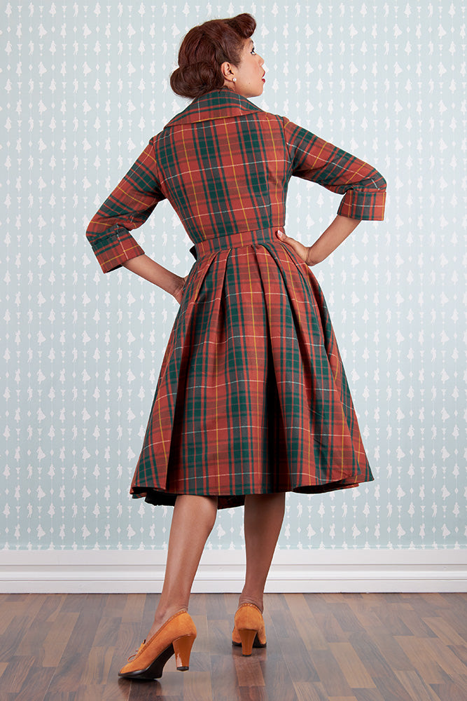 Edrice-Fire Rust Plaid Coat Dress by Miss Candyfloss