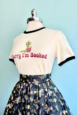 Sorry I'm Booked (Worm) Ringer T-Shirt in Off-White