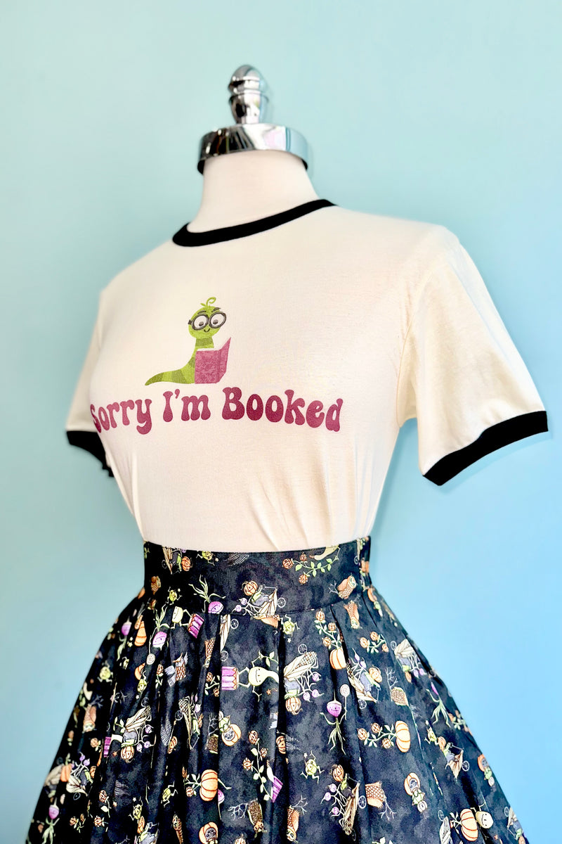Sorry I'm Booked (Worm) Ringer T-Shirt in Off-White