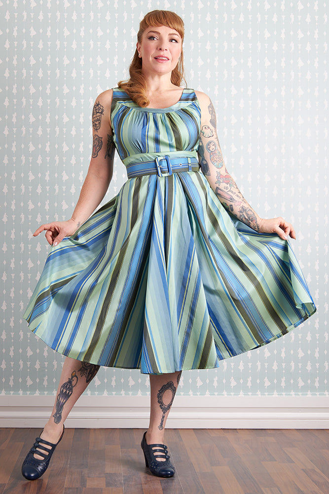 Lacey Azure Striped Dress by Miss Candyfloss