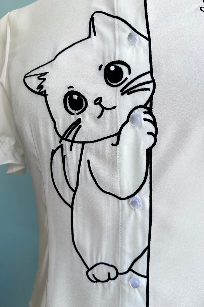 lily white cat shirt White Sophie Kitty Cat Blouse by Banned – Modern Millie