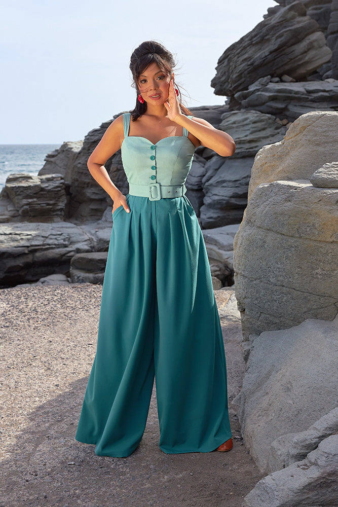 Antonia-Cat Teal Jumpsuit by Miss Candyfloss