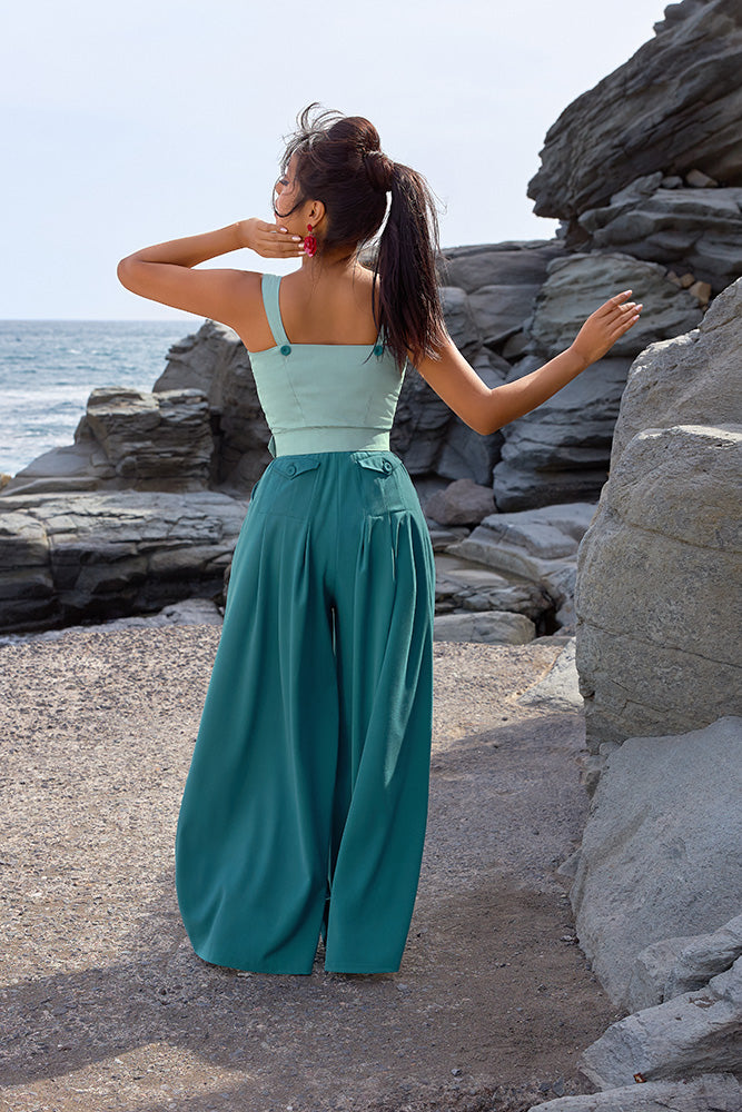 Antonia-Cat Teal Jumpsuit by Miss Candyfloss