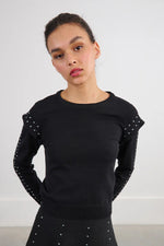 Black Rhinestone Studded Sweater by Molly Bracken