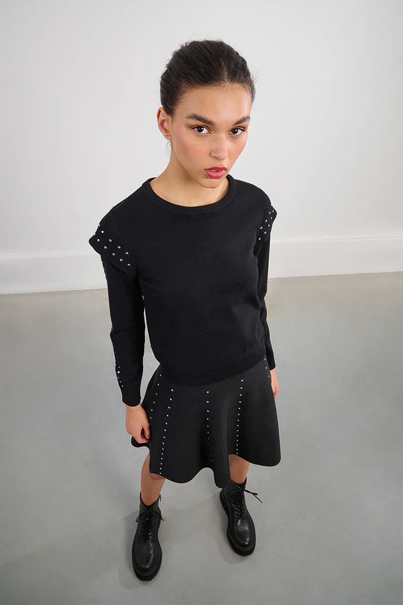 Black Rhinestone Studded Sweater by Molly Bracken