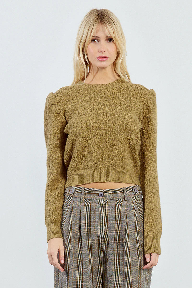 Structured Puff Sleeve Sweater in Khaki by Lili Sidonio