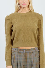 Structured Puff Sleeve Sweater in Khaki by Lili Sidonio