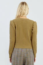 Structured Puff Sleeve Sweater in Khaki by Lili Sidonio