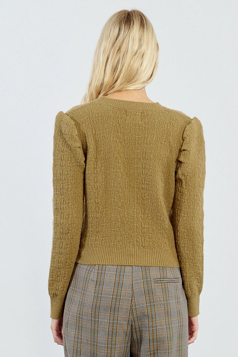 Structured Puff Sleeve Sweater in Khaki by Lili Sidonio