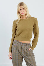 Structured Puff Sleeve Sweater in Khaki by Lili Sidonio