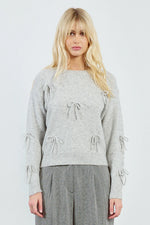 Grey Bow Pullover Sweater by Molly Bracken