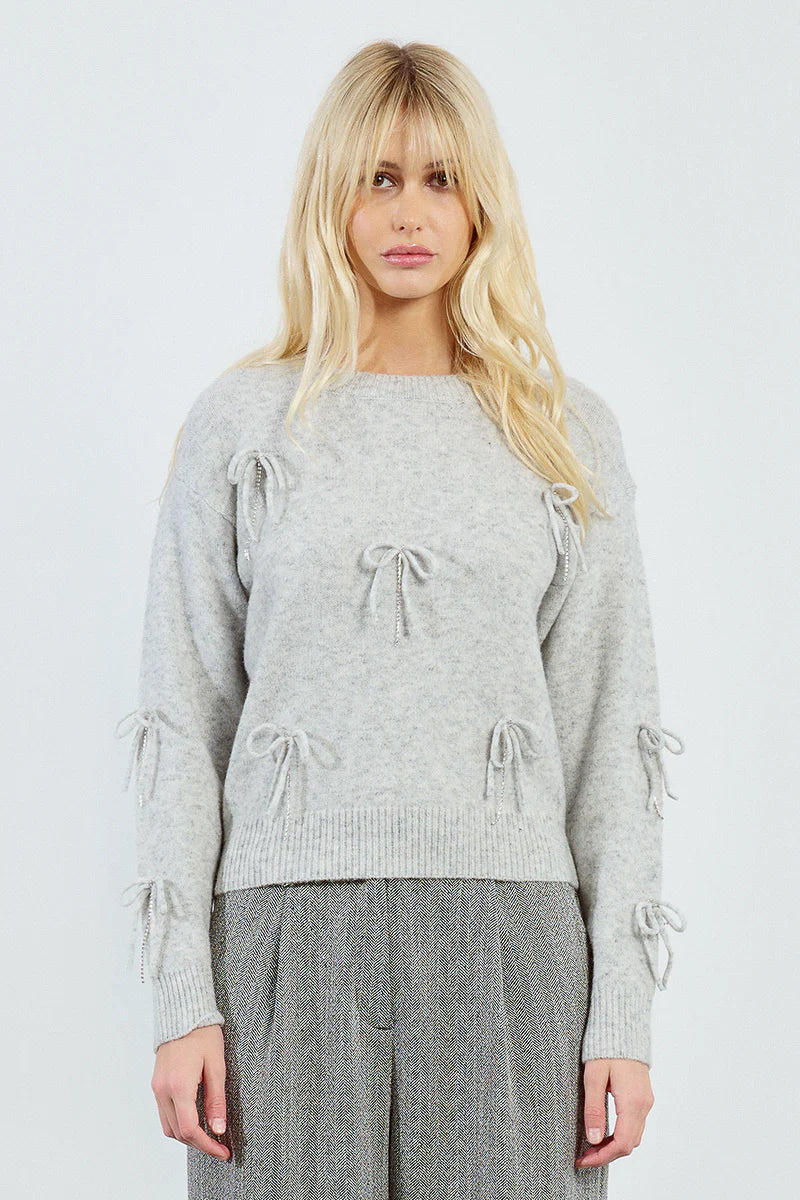 Grey Bow Pullover Sweater by Molly Bracken